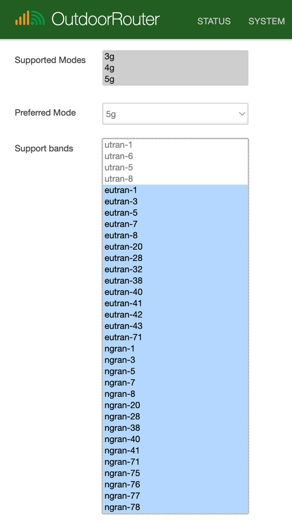 4G 5G Router Supported Modes and Supported Bands