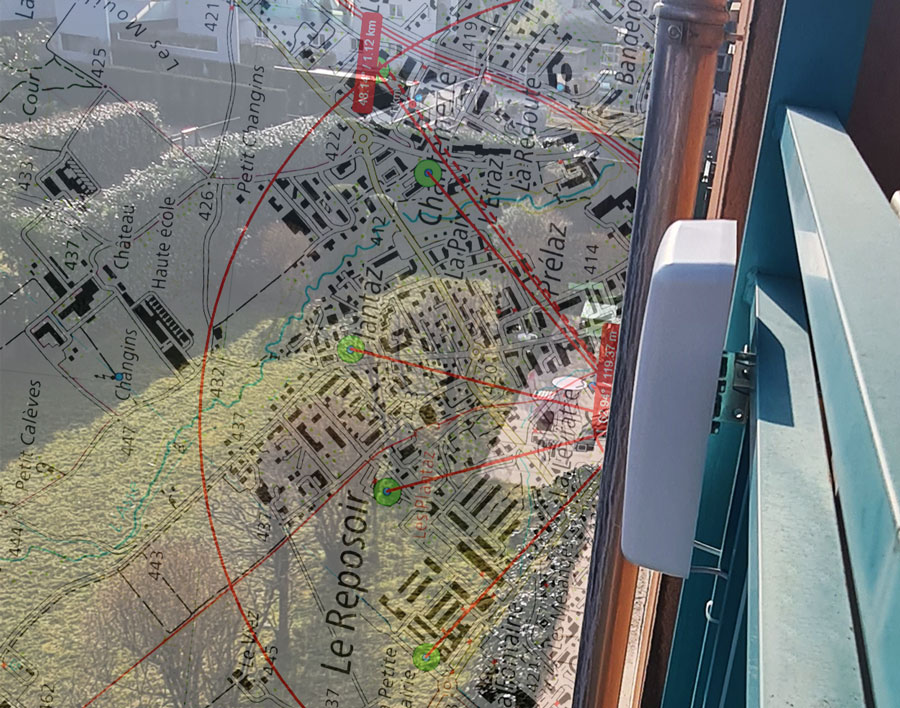 Mobile SIM Router and 4G LTE Panel Antenna on Balcony