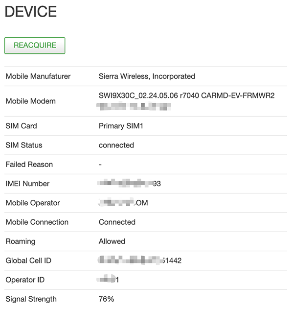 Outdoor 4G Router Modem Device info with signal quality