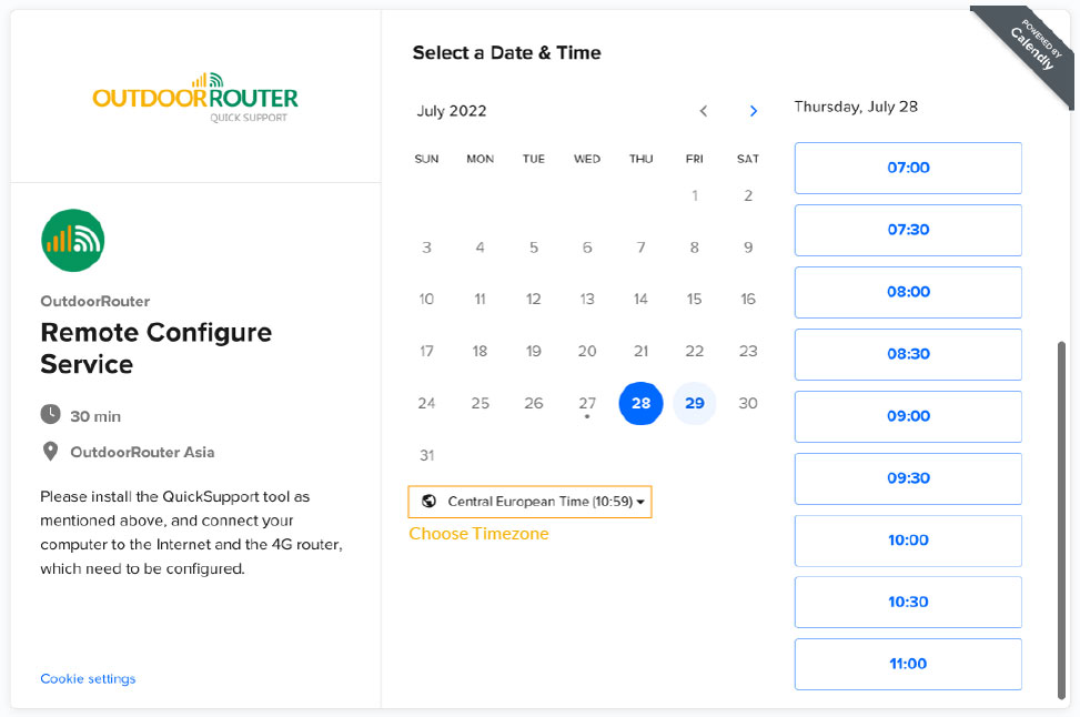 Outdoor Router Remote Configuration Calendar